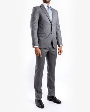 Grey Suit Soft Slim Herringbone 100% Flece wool